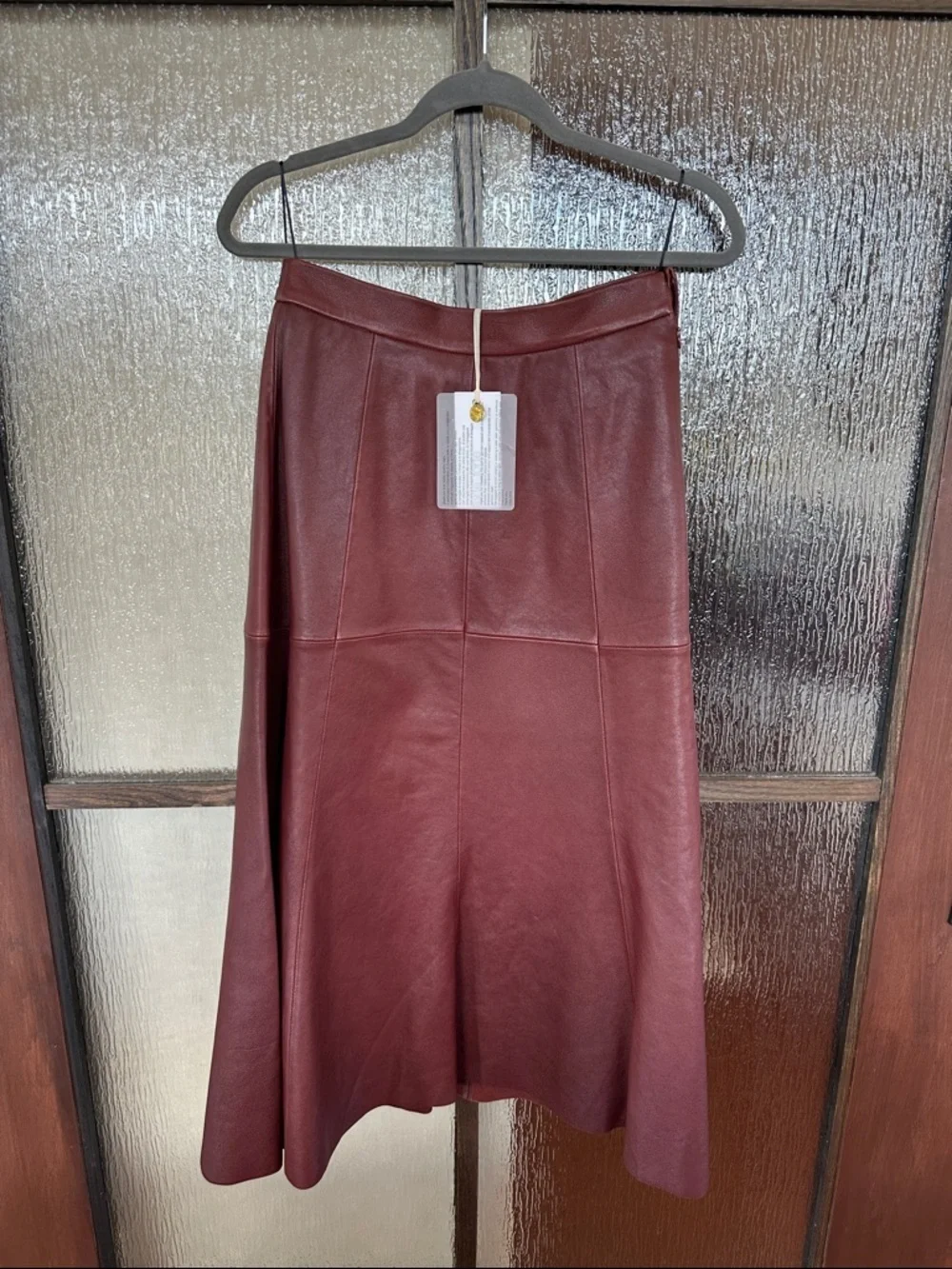 forte_forte Women’s Leather A-Line Midi Skirt in Burgundy size 6 NWT ret $1,000